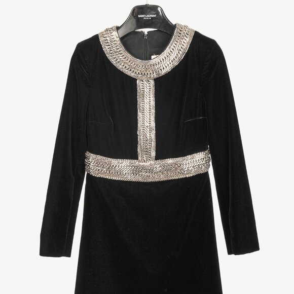 Saint Laurent AW/14 Runway Black Velvet Chain-Embellished Mini Dress - Picture 1 of 13